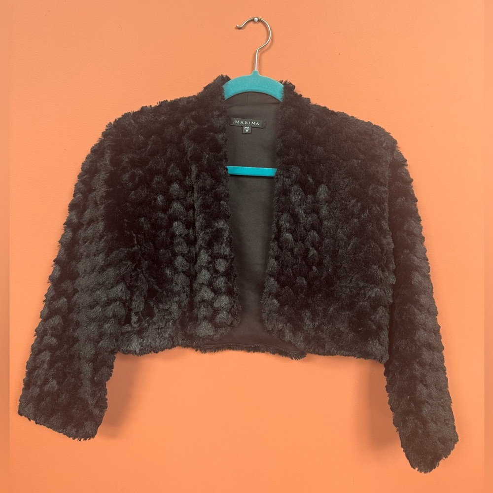 Marina Black Faux Fur Cropped Coat